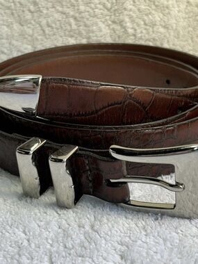 Torino Paul Frederick Belt Cognac Brown Crocodile Embossed Italian Calfskin 50